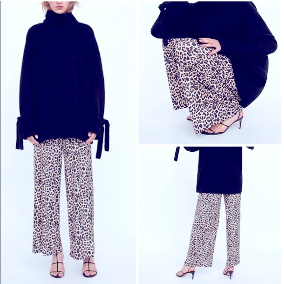 ZARA Animal Print Wide Leg High Rise Crop Pants - Picture 1 of 8